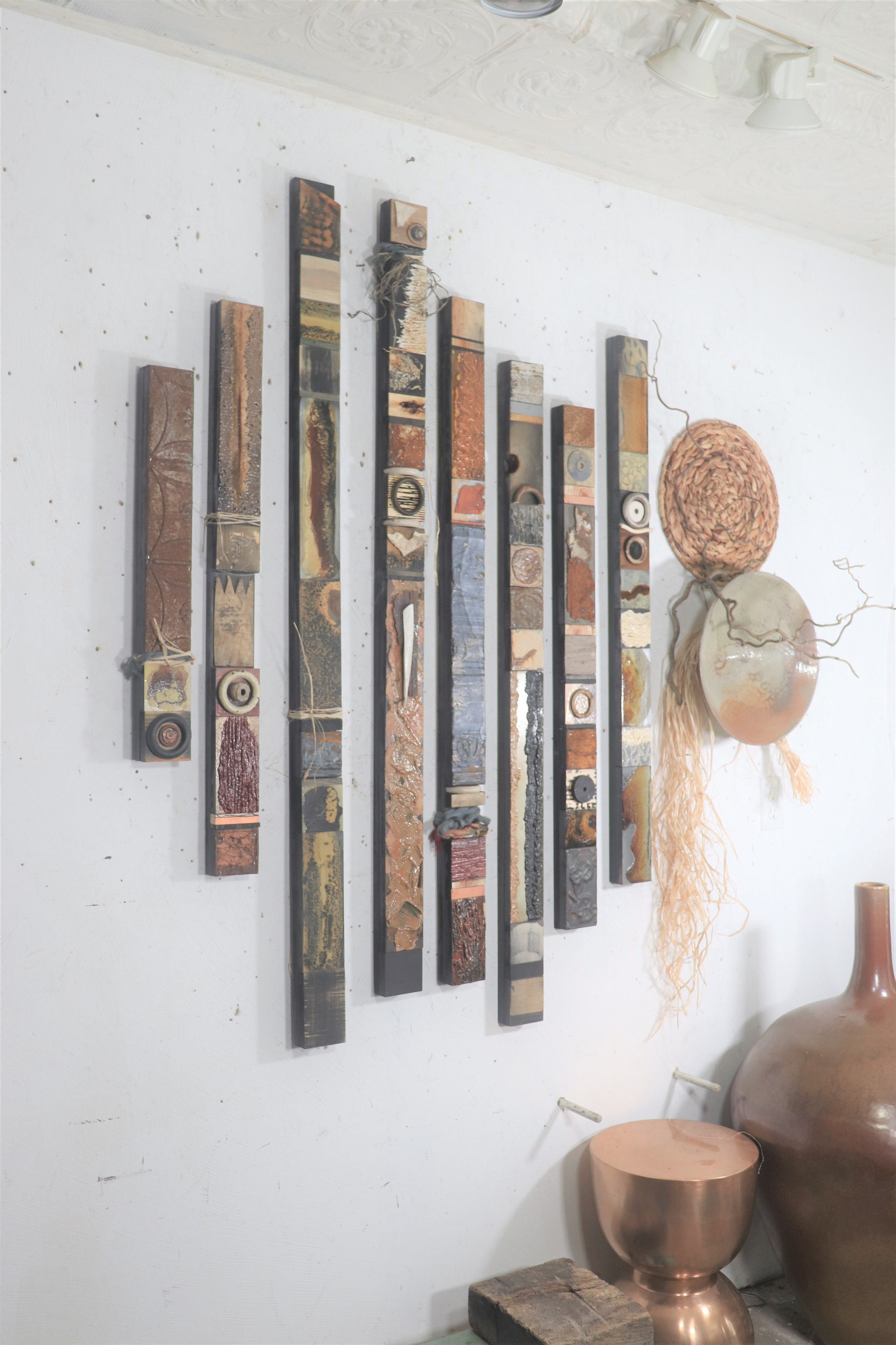 Textured Abstract Wall Sculpture Set 5 Best Selling Wood Relief Tribal ...