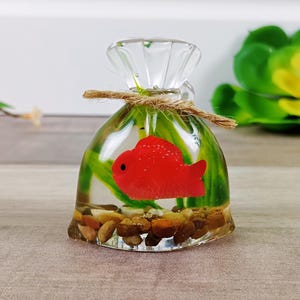 Tiny Handmade Resin Bagged Goldfish Figurine | Kawaii Paperweight | Cute Desk Decor | Cute Office Decor | Friendship Gift | Ocean Lover