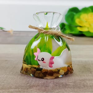 Tiny Handmade Resin Bagged Axolotl Figurine | Kawaii Paperweight | Cute Desk Decor | Cute Office Decor | Friendship Gift | Ocean Lover