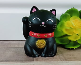 Black Lucky Cat Resin Figurine | Kawaii Paperweight | Cute Desk Decor | Cute Office Decor | Friendship Gift | Lucky Cat | Japan Aesthetic