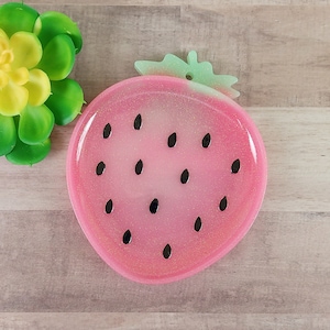 Strawberry Sparkle Resin Trinket Tray | Ring Dish | Kawaii Gift | Friendship Gift | Cute Decor | Lolita Decor | Lolita Gift | Kawaii Home