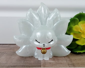 White Resin Fox Figurine | Kawaii Paperweight | Cute Desk Decor | Cute Office Decor | Friendship Gift | Teen Gift | Japan Style | Kitsune