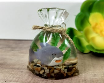 Tiny Bagged Shark Resin Figurine | Kawaii Paperweight | Cute Desk Decor | Cute Office Decor | Friendship Gift | Teen Gift | Ocean Lover