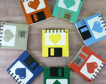 Pixel Heart Floppy Disk Notebook | Nerdy Gift | Tech Notepad | Computer Geek Gift | Mini Sketchpad | Nerd Girlfriend or Boyfriend Gift