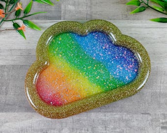 Cloud Resin Trinket Tray: Kawaii Ring Dish, Colorful Sky Decor