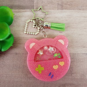 Glitter Gamer Bear Shaker Keychain | Kawaii Gift | Glitter Keychain | Cute Key Rings | Kawaii Aesthetic | Lolita | Gamer Girl | Gamer Gift