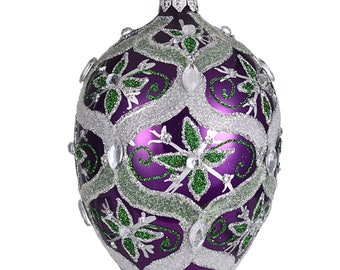 5" Purple Faberge Egg Ornament, Polish Glass Easter Egg, Hand Blown Glass, Large Easter Egg, Unique Ornament, Easter Souvenir, Easter Decor