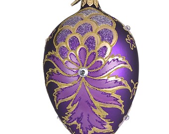 5" Purple Glass Large Easter Egg Ornament, Faberge Style Egg Ornament, Hand Blown Glass, Easter Decor, Easter Gift, Unique Easter Egg