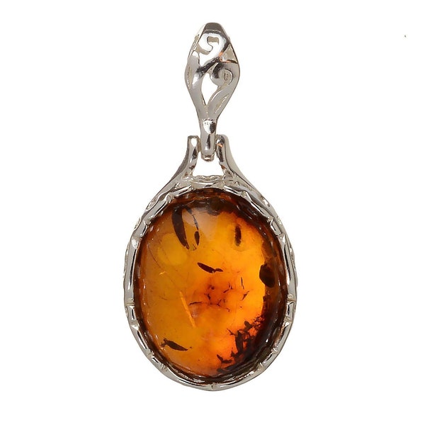 Natural Baltic Honey Amber 925 Sterling Silver Oval Pendant Necklace | Genuine Baltic Amber Jewelry | Women's Jewelry | Romantic Stone Gift