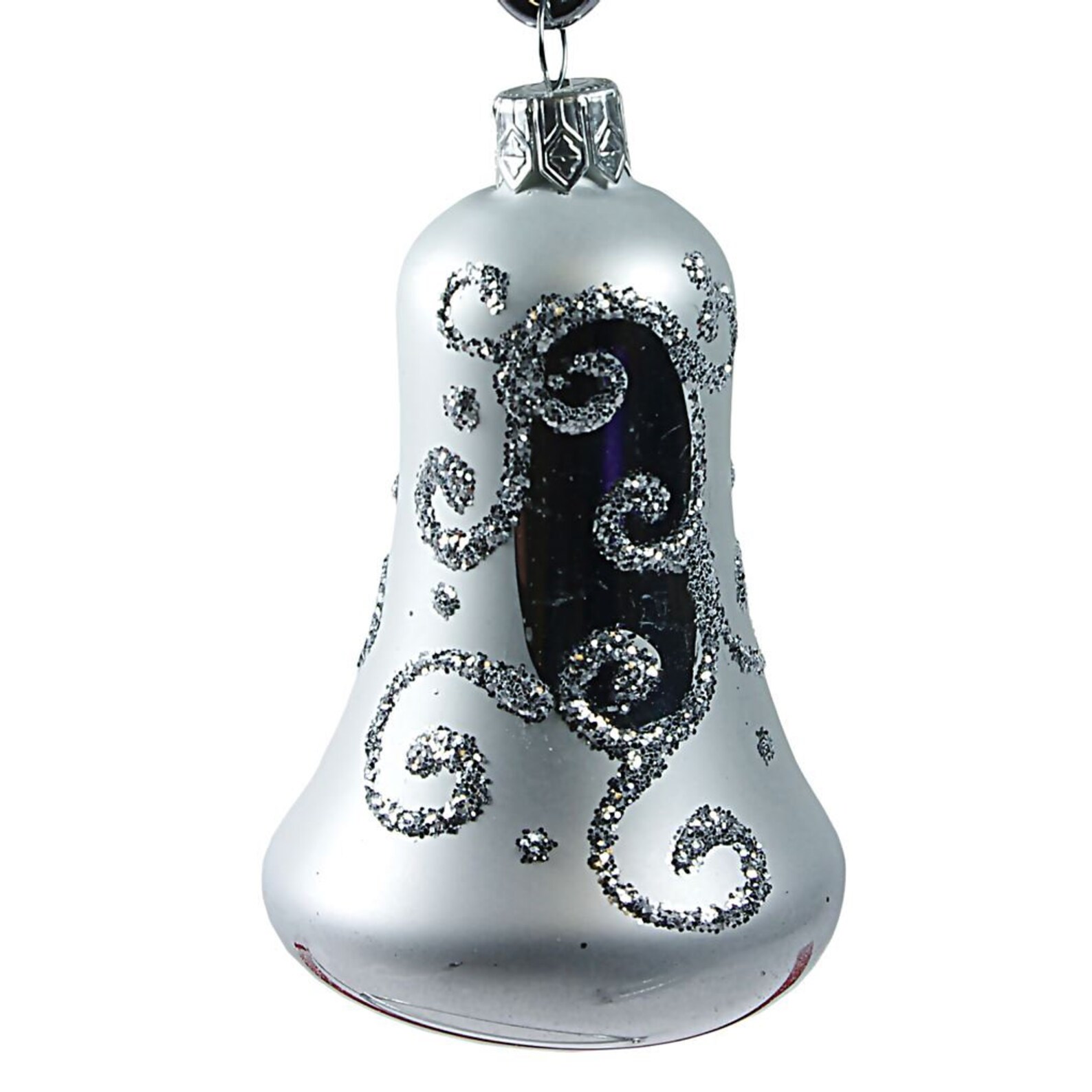 Glass Christmas Silver Bell Ornament Hand Painted Glass Etsy
