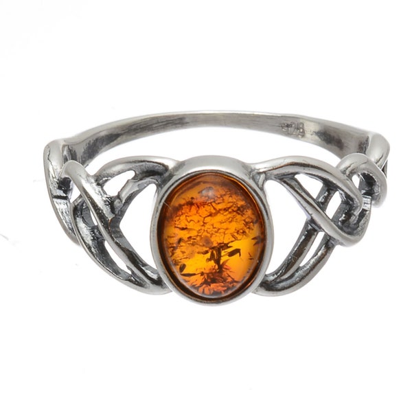 Amber Ring, Amber Jewelry, Irish Jewelry, Celtic Ring, Amber Rings For Women, Baltic Amber Ring, Sterling Silver Amber Ring, Gothic Ring