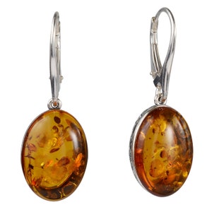 Natural Baltic Honey Amber Sterling Silver Leverback Earrings | Genuine Baltic Amber Jewelry | Women's Jewelry | Romantic Stone Gift