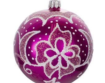 3.4" Pink Glass Christmas Tree Ball Ornament, Hand Blown Glass Christmas Ball, Xmas Tree Decor, Xmas Gift Idea