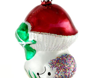 Mushroom Ornament, Hedgehog Ornament, Christmas Tree Decoration, Russian Ornament, Blown Glass Ornament, Holiday Decor,Hand Painted Ornament