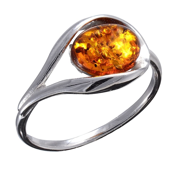 Sterling Silver Amber Ring, Natural Gemstone Ring, Baltic Amber Jewelry, Engagement Ring, Proposal Ring, Genuine Amber Ring, Gift For Her