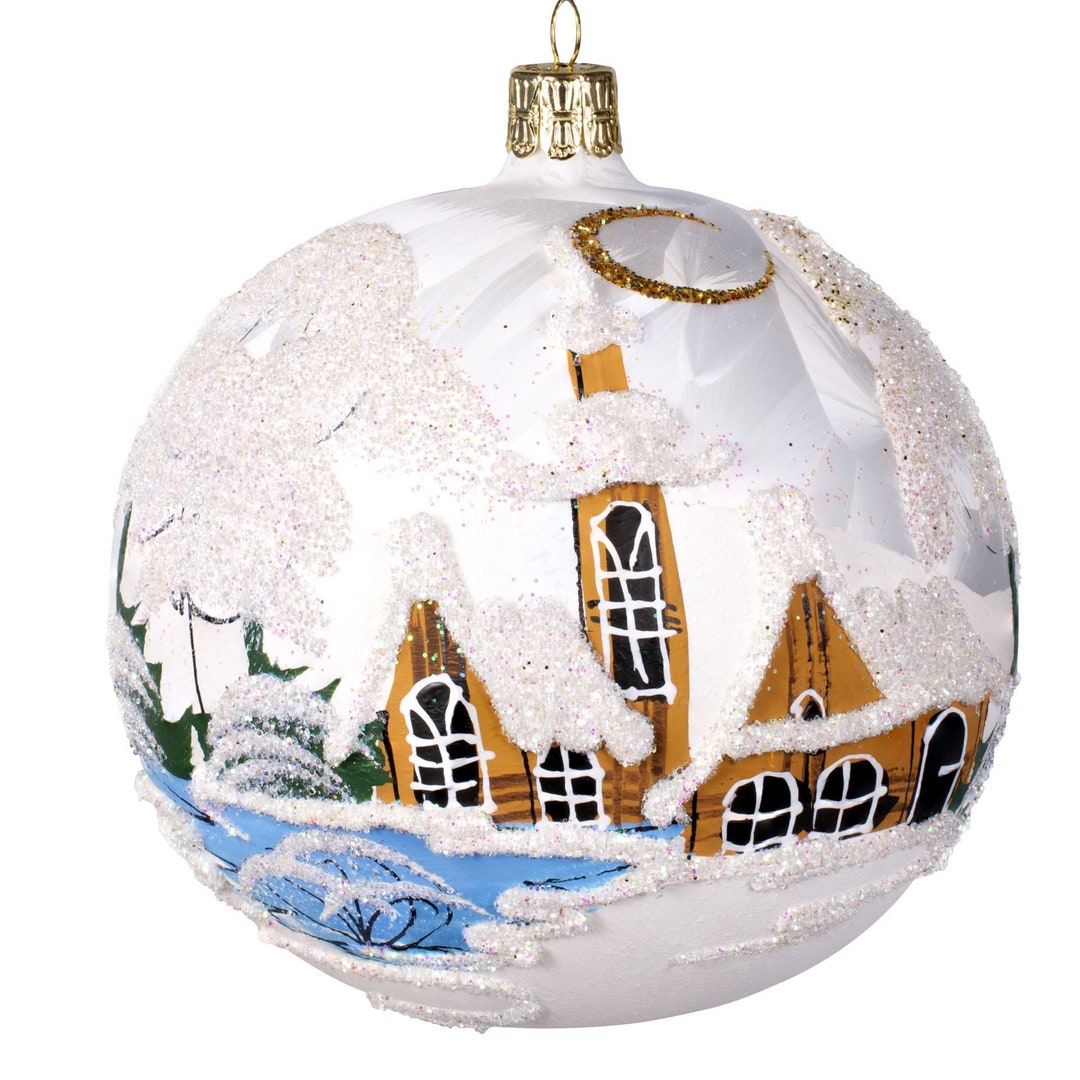 White Glass Christmas Ball Ornament Czech Winter Village - Etsy