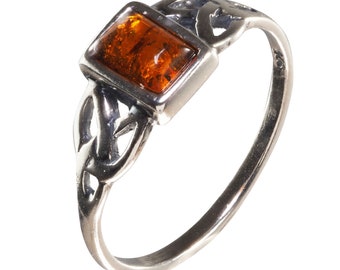 Baltic Amber Ring, Sterling Silver Ring, Natural Baltic Amber Jewelry, Womens Jewelry, Celtic Ring, Irish Ring, Alternative Ring