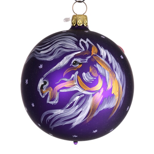 Horse Hand Painted Glass Christmas Tree Ball Ornament | Hand Made Ornament | Hand Blown Glass | Horse Ornament | Collectible Ornament