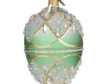 5" Mint Green Glass Large Easter Egg Ornament, Faberge Style Egg Ornament, Hand Blown Glass, Unique Ornament, Easter Gift, Easter Decor