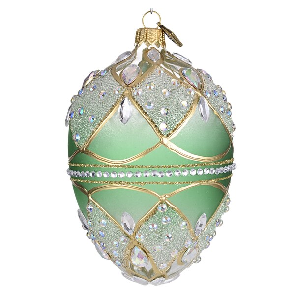 5" Mint Green Glass Large Easter Egg Ornament, Faberge Style Egg Ornament, Hand Blown Glass, Unique Ornament, Easter Gift, Easter Decor