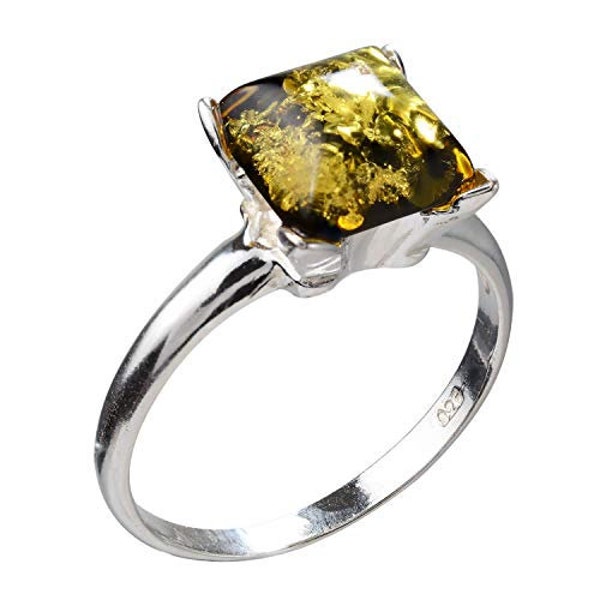 Green Amber Ring, Amber Jewelry, Bridesmaid Gift, GIA Gemstone Ring, Sterling Silver, Square Ring, Mid Century Modern, Engagement Ring,Nelda