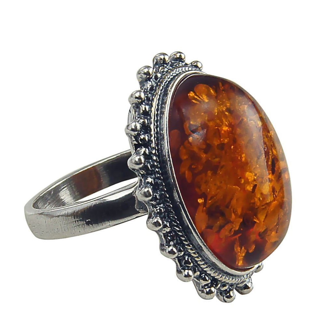 Baltic Amber Ring, 925 Sterling Silver Jewelry, Genuine Amber Ring, Oval Gemstone Ring, Cocktail