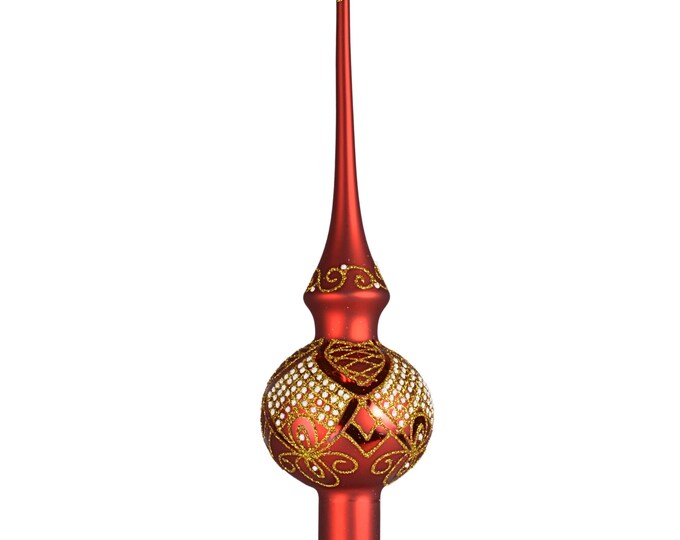 11 Glass Christmas Tree Topper Red Matte Hand Made Glass Christmas Finial Hand Blown Glass Xmas