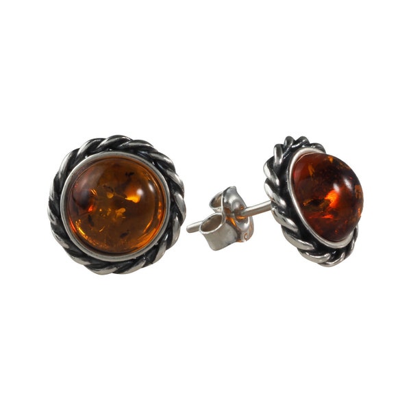 Baltic Amber Sterling Silver Earrings, Natural Amber, Tiny Earrings, Post Back, Round Silver Earrings, Women's Jewelry, Birthday Gift