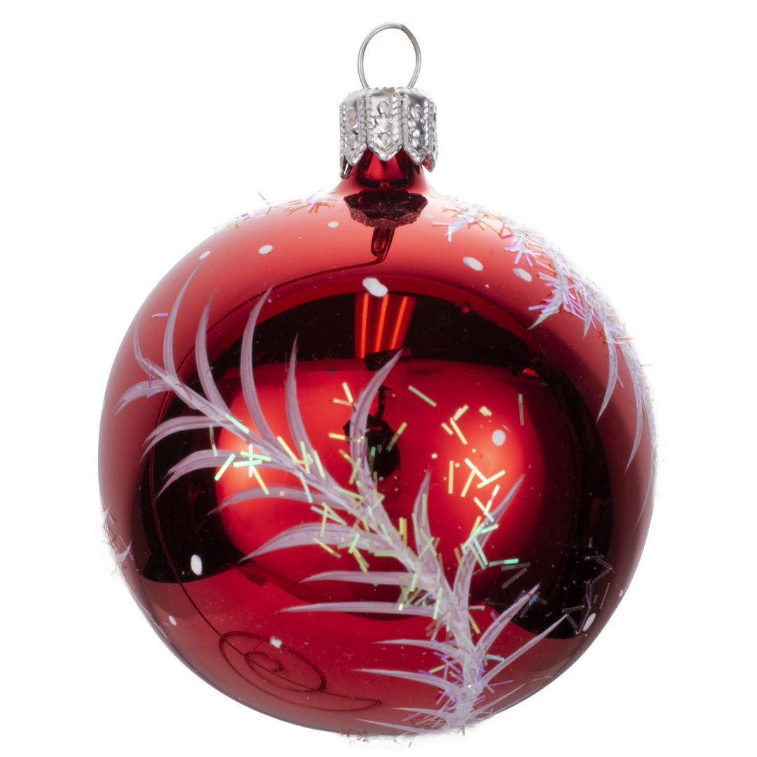 Red Glass Ornament, Glass Ball Ornament, Christmas Decor, Hand Blown