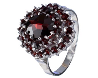 Garnet Ring, Red Garnet Ring, Sterling Silver Ring, Women Jewelry, Genuine Garnet Ring, Gothic Ring, Vintage Style, Vampire, January Gift