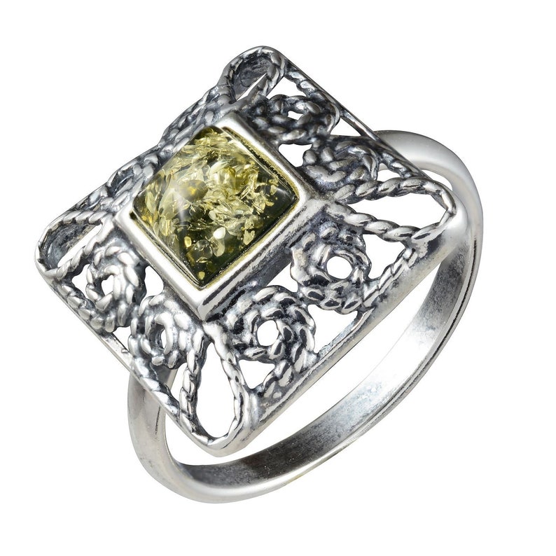 Sterling Silver and Baltic Amber Ring /"Brittany/"