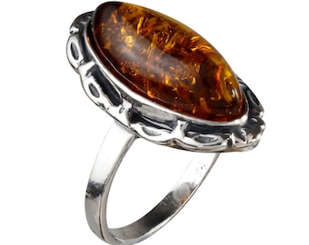 Amber Ring, Natural Baltic Amber, Statement Ring, 925 Silver Ring, Women's Jewelry, Alternative Engagement Ring, Gemstone Ring, Jewelry Gift