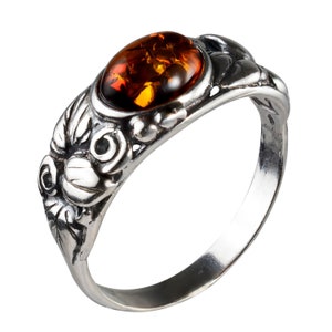 Amber Ring, Sterling Silver Ring, Gothic Ring For Women, Amber Jewelry, Baltic Amber Ring, Edwardian Ring, Statement Ring, Goth Jewelry