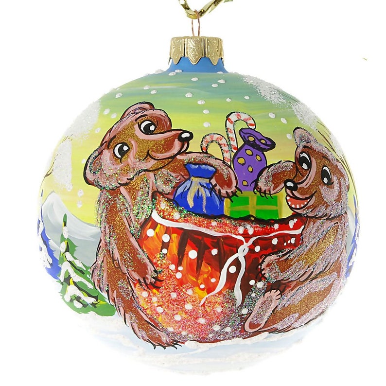 Christmas Presents Hand Painted Christmas Ball Made in Ukraine Hand Painted Mouth Blown Glass Christmas Tree Ball Ornament