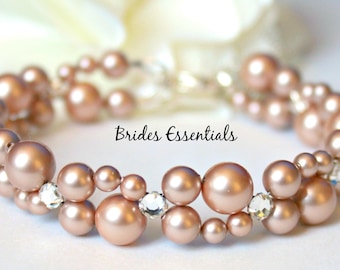 Wedding Bracelet, Bridal Bracelet, Two strand Pearl Bracelet, Multi Strand, Swarovski Pearl Bracelet, Ivory Gold Champagne, Choice of Colors