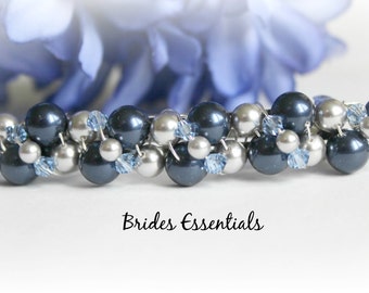 Wedding Barrette, Pearl Hair Accessories, Beaded Pearl Barette, Bridal French Barrette, Ivory Champagne, Wedding Hair Clip, Something Blue