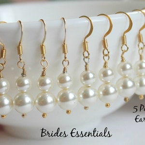 5 Sets Earring, Swarovski Pearl, Bridal Earring, Bridesmaid Jewelry, Wedding Earring, Bridesmaid Gift, Sterling Silver Earring, 14K Earring