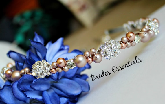 Bridal Headband, Swarovski Pearl, Rhinestone Flower, Wrapped  display picture 2