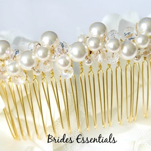 Pearl Crystals Hair Comb, Bridesmaid Comb, Bridal Comb, Wedding Hairpiece, Swarovski White Ivory Rose Gold Pearl Comb, Veil Attachment Comb