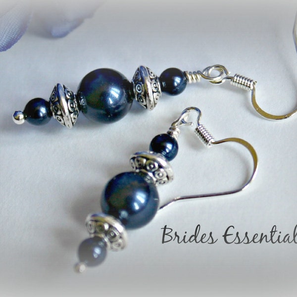 Swarovski Pearl Earrings, Bridesmaid Earrings, Wedding Jewelry, Bridesmaid Gift, Navy Blue Earrings, Wedding Accessories, Wedding Earrings