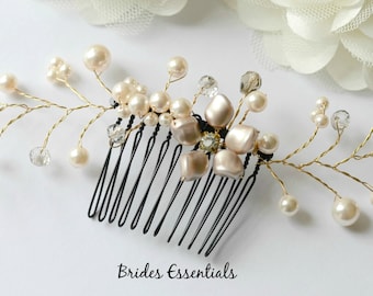 Floral Vines Comb, Fall Color Wedding Comb, Ivory White Gold Bridal Hair Comb, Bridal Hair Pieces, Bridesmaid Hair Comb, Wedding Hair Comb