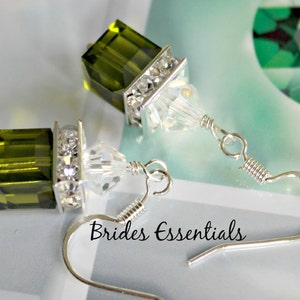 Crystal Earring, Swarovski Cube Crystal, Olive Green, Wedding Earrings, Bridal Jewelry, Bridesmaid Earring, Mother of the Bride Earring