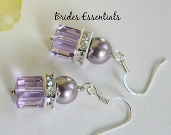 Crystal Earring, Swarovski Cube Crystal, Lavender, Violet, Wedding Earrings, Bridal Jewelry, Bridesmaid Earring, Mother of the Bride Earring