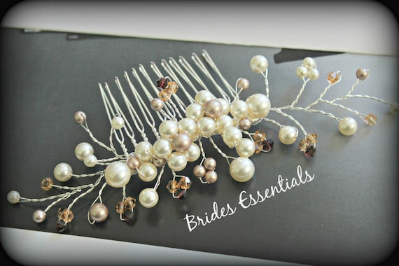 Floral Vine Comb, Ivory White Gold Bridal Hair Comb, Hair  display picture 3