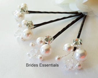 Bridal Hair Pins, Pink Hair Piece, Crystal Pearl Clusters, Wedding Accessories, Formal Up Do, Set of 4, Bridesmaid,  Flower Girl Bobby Pins