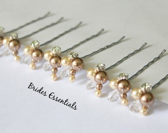 Set of 8 Bobby Clip, Wedding Hair Pins, Bridal Hair Piece, Prom Hair Do, Beaded Pin, Swarovski Pearls, Bridesmaid Hair Pin, Ivory Champagne