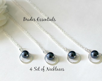 Set of 4, Sterling Silver, Infinity Necklace, Infinity Charm, Bridal Jewelry, Friends Forever Pendant, Bridesmaid Necklace, Pearl Jewelry