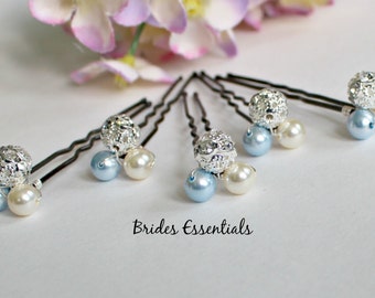 Set of 5 Pins, Something Blue, Bridal Hair Pins, Wedding Hair Accessories, Blue Pearl Hair Clip, Bridesmaid Hair Clip, Bridal Pearl Hair Pin
