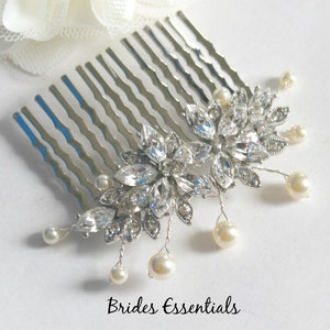 Crystal Rhinestone Comb, Wedding Hair Comb, Wedding Pearl Flower Hair Comb, Bridal Head Piece, Bridal Vintage Hair Comb, Ivory White Pearl