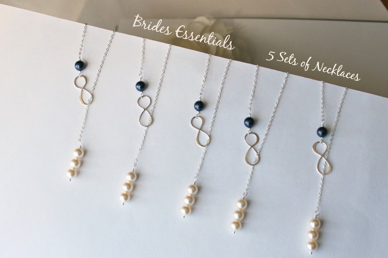 Lariat Necklace Friends Forever Charm Sterling Silver 5 sets of Necklace Bridesmaid Birthstone Jewelry Set Infinity Chain Necklace